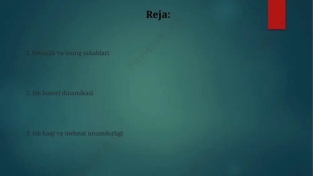 ining muvozanatsizligini ko'rsatadi. ishsizlik darajasi yoshga bog'liq bo'lib, 15-24 yoshdagi yoshlar orasida kattalarga nisbatan 2-3 baravar yuqori bo'lishi mumkin, bu ta'limning yetarli emasligi va ish tajribasining yetishmasligi bilan bog'liq. ish haqi va tovonlar ish haqining o'rtacha miqdori 2023-yilning birinchi choragida 5 million so'mni tashkil etdi, bu o'tgan yilning shu davriga nisbatan 15% ga oshganligini ko'rsatadi. mehnat bozorida 15-24 yosh oralig'ida bo'lgan yoshlar bandligi darajasi 60% atrofida bo'lib, ularning ko'pchiligi past malakali kasblarda band. mehnat munosabatlari va kasaba uyushmalari o‘zbekistonda mehnat munosabatlarini tartibga soluvchi 10 dan ortiq qonun hujjatlari mavjud bo‘lib, ular ish beruvchi va xodimning huquq va majburiyatlarini aniq belgilab beradi. kasaba uyushmalari a’zoligi o‘zbekistonda ixtiyoriy bo‘lsa-da, 2023 yil ma’lumotlariga ko‘ra, milliy kasaba uyushmalari tizimiga 5 milliondan ortiq kishi a’zo. mehnat bozorini tartibga solish mehnat migratsiyasi darajasining yuqoriligi (o'rtacha 10%) mehnat bozoridagi taklif va talab o'rtasidagi muvozanatni buzib, ishsizlik darajasini oshiradi. mehnat bozoridagi tartibsizlik 2022 yilda yalpi ichki mahsulotga 15% …