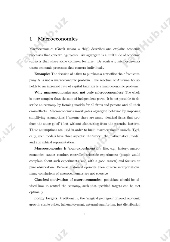 ent (around 5%), good economic growth, and inflation (0—3%). in all specifications, aim is meeting several conflicting targets simultaneously. examples for further typical questions to macroeconomics: what causes business cycles (episodes of stronger and weaker economic growth)? can an increase in the monetary supply by the central bank cause real effects? what is responsible for long-run economic growth? should the exchange rate of a currency be kept at a fixed level? can one decrease unemployment, if one accepts an increase in inflation? a survey of world economics: three large economic blocks (eu- rope, usa+canada, japan+far east) with different problems, the remain- der mostly developing countries. 1. usa: good growth, low inflation, tolerable unemployment rate, per- sistent external deficit, increasing income inequality. 2. eu: moderate growth, low inflation, in some countries high unem- ployment, inconspicuous external balance (total eu active, in austria recently turned active), for some countries large public debt, …