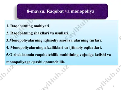 raqobat va monopoliyalar — PPT