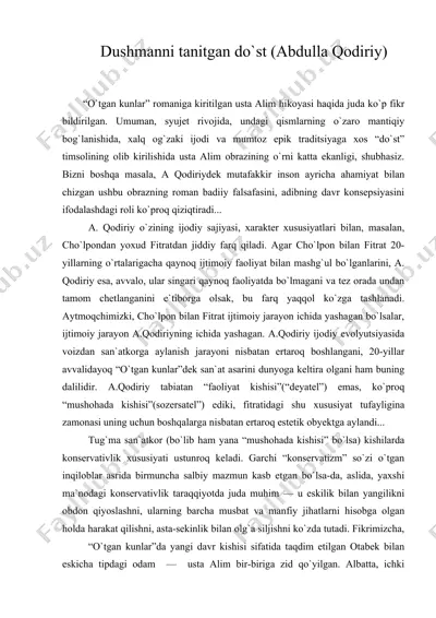 dushmanni tanitgan do`st (abdulla qodiriy) — DOC