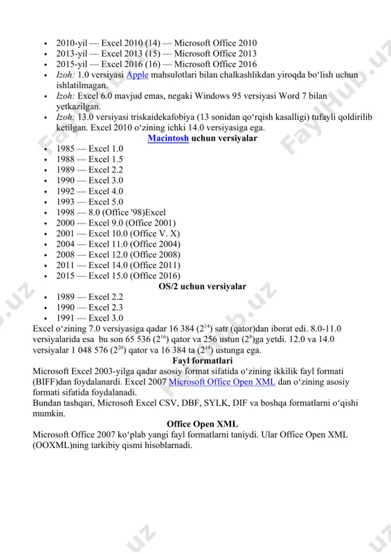 nomini microsoft excel deb yuritishga majbur boʻladi. keyinchalik microsoft kompaniyasining shu nomdagi dasturlarni sotib olishi natijasida muammoga barham berildi. kompaniya dasturning qisqartmasi sifatida xl harflaridan foydalanishga qaror qildi va bu hozirgacha davom etmoqda, excel faylarini kengaytmasi esa —. xls. birinchi jadval muharrirlari bilan taqqoslaganda excel foydalanuvchiga keng imkoniyatlarni taqdim etadi. excel foydalanuvchiga ekraning oʻzida jadvalning koʻrinishini, shriftlar, belgilar va katak tashqi koʻrinishini oʻzgartirish imkonini bergan ilk jadval muharriridir. yana u kataklarning aqlli hisobini chiqarib beradigan dastur edi. 1993-yilda ilk marotaba microsoft officeʼga birlashtirilish munosabati bilan microsoft word va microsoft powerpoint excelʼga monand grafik interfeysga ega boʻlishdi. 1993-yildan boshlab excel tarkibiga visula basic'ga asoslangan excel masalalarini avtomatlashtirish imkonini beruvchi dasturlar uchun visual basic dasturlash tili kiritiladi. vba foydalanuvchi bilan aloqa qilish formalarini yaratishga imkon beradi. bu til dll (ing. dynamic link library-dinamik kutubxona)ni qoʻllashi (yaratishi emas) mumkin. vbaning funksionalligi excelni makroviruslar uchun oson nishonga aylantirdi. bu antivirus mahsulotlari ularni topishni oʻrganmagunlarigacha …