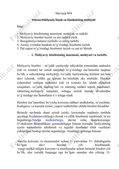 moliyaviy hisob va hisobotning mohiyati — DOCX