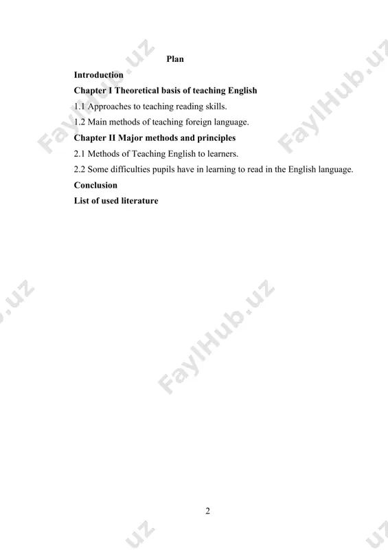 r research is that the methods of teaching reading are effectual for teaching foreign languages at schools. the methods of investigation are: sociologic-pedagogical method test experiment the theoretical significance of the work is that the results of the scientific work can be used in the course of lectures from methodology and also can be useful for those who study in the sphere of linguistics. practical value of the work is the exercises which can be used during the seminar on methodology of teaching english language and practical lessons. the structure of the research paper consists of introduction, three chapters, conclusion and bibliography. the first chapter is devoted to the study of investigation of theoretical basis of teaching reading of the english language. the second chapter is devoted to investigation of aim and a means of teaching and learning a foreign language. the third chapter is devoted to investigation practical basis …