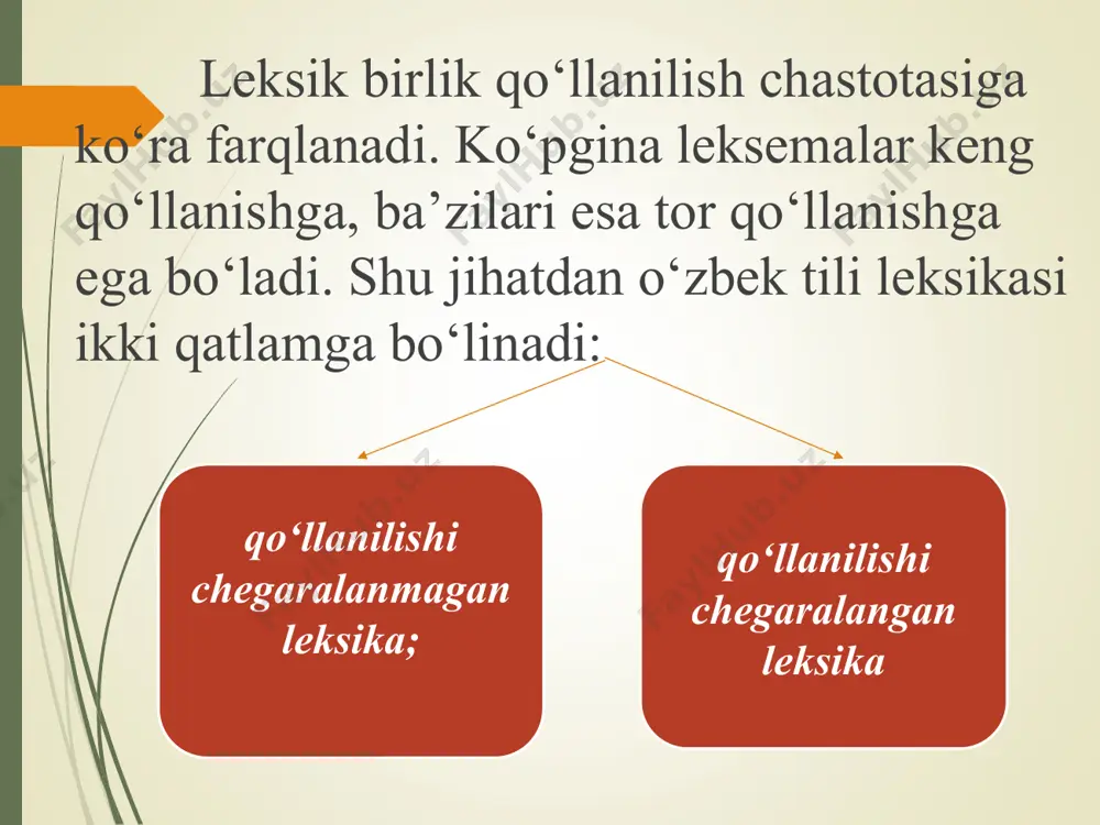 semaning ko‘pchiligi hozirgi davr kishisi uchun notanish bo‘lishi mumkin. arxaizm o‘z o‘rnini boshqa leksemaga bo‘shatib bergan leksik birlik. ijtimoiy taraqqiyot natijasida ayrim narsa-hodisa boshqa leksema bilan atalib, avvalgilari iste’moldan chiqib ketadi. misollar: [ulus] (xalq), [lang] (cho‘loq), [tilmoch] (tarjimon). arxaik leksema o‘zining neytral leksika tarkibidagi «o‘rinbosar»ining «tarixiylik bo‘yog‘i» ifoda semasi bilan farqlanuvchi sinonimidir. ular atash va vazifa semalari mushtarak birliklar. yangi leksika yangi leksika tilda yangi paydo bo‘lgan va yangilik bo‘yog‘i sezilib turgan leksemalardir. ular ilmiy terminologiyada neologizm ham deb yuritiladi.yangi leksikani ikkiga bo‘lish mumkin: a) sof yangi leksema tilimiz uchun aslida begona, lekin unga endigina kirib kelib o‘rnashgan boshqa tilga xos leksik birlik ([lizing], [audit], [market], [test], [internet] va h. yangi leksema, asosan, terminologik birlik. yangi leksema davr o‘tishi bilan neytral leksika tarkibiga o‘tib ketadi. masalan, yaqin vaqtgacha neologizm sifatida qaralgan [kosmos], [televideniye] leksemalari bugungi kunda yangilik bo‘yog‘ini yo‘qotdi; b) faollashgan leksema yangi leksikaning turlaridan bo‘lib, ular iste’moldan chiqib ketgan …