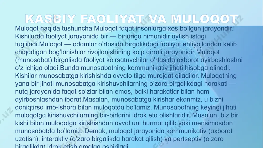 sida»gi qonun. barkamol avlod-o'zbekiston taraqqiyotiniig poydevori. -t. 1997. 2. sayidahmedov h. pedagogik mahorat va pedagogik texnologiyalar. t. 2003. 3.azizxo’jayeva n.n. pedagogik texnologoya va pedagogik mahorat. t. 2003. 4.mahmudov n. o’qituvchi nutqi madaniyati. t. 2007. 5.musurmonova o. ma’naviy qadriuatlar va yoshlar tarbiyasi. t. 1996 image2.png image1.png /docprops/thumbnail.jpeg