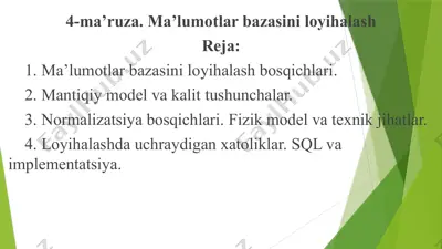 4-ma’ruza. ma’lumotlar bazasini loyihalash — PPTX