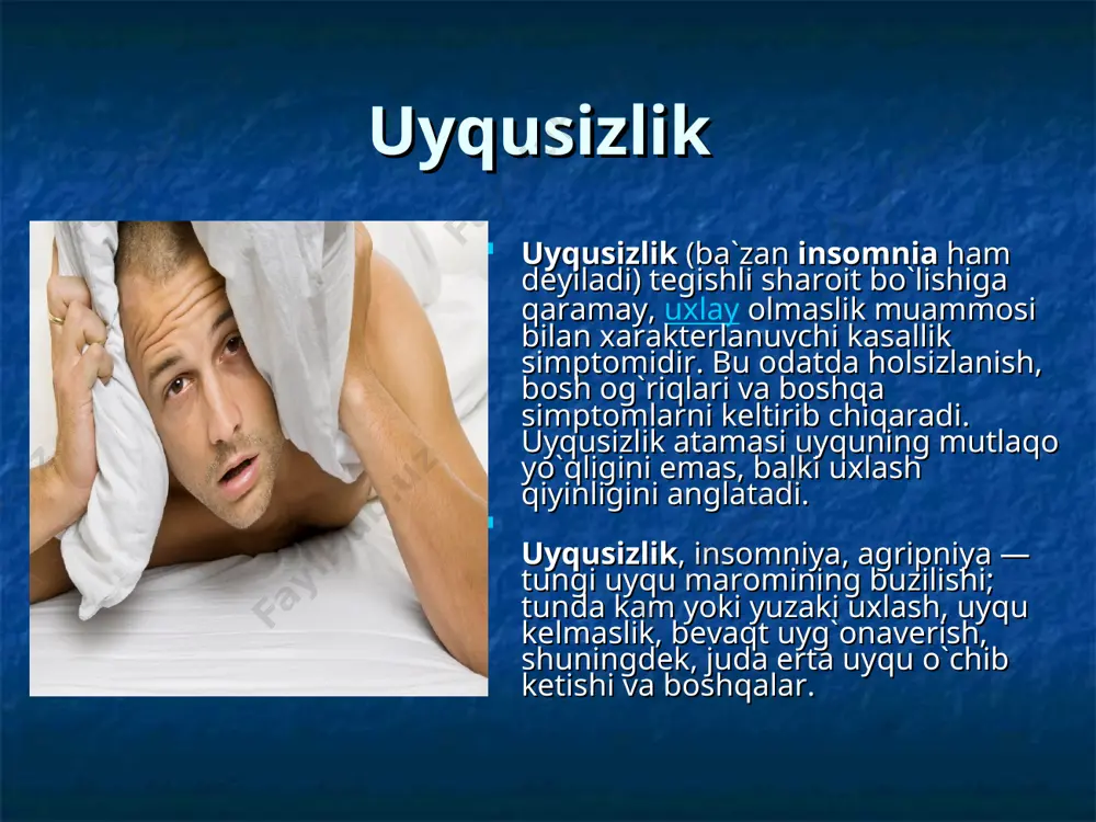 bosib, so’ng chap tomonga aylanib yotishdir. qorinni bosib yotish ovqat hazm bo’lishiga yordam beradi, chalqancha yotish uxlashning eng yomon shaklidir.