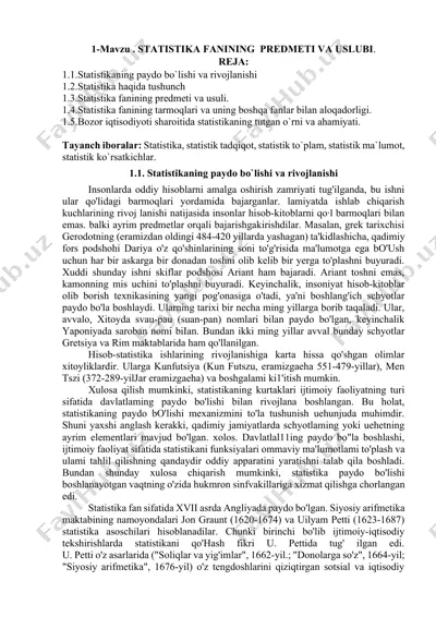 statistika fanining predmeti va uslubi — DOCX