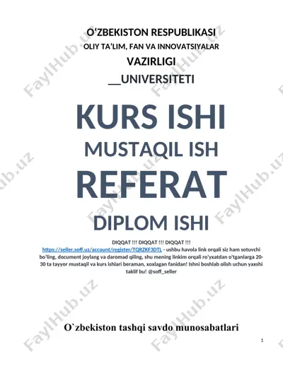 o‘zbekiston tashqi savdo munosabatlari bo‘yicha kurs ishi — DOCX