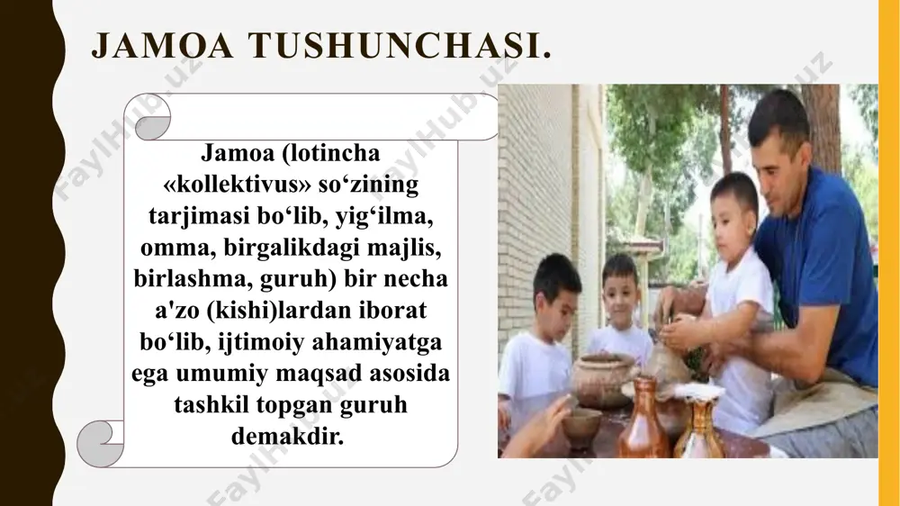 , balki harakatlarini qoʻllabquvvatlaydigan haqiqiy harakat qiluvchi faollar boʻlsa , uning ayrim oʻquvchilar va jamoa oldiga muayyan talablar qoʻyishini kuzatish mumkin.jamoaning rivojlanish darajasidan dalolat beradigan muhim belgilardan biri - oʻq uvchilarning birgalikdagi faoliyatga kirishishidir. sinf oʻquvchilari koʻp boʻlgan sharoitda har bir bolaga yakka tartibda yondashish, har bir bola qalbiga toʻgʻri yoʻl topish qiyin. agar oʻquvchilar jamoasi qoʻllab-quvvatlasa, har holda bunday yoʻlni topish mumkin. jamoada shaxsni tarbiyalashda yakka tartibdagi yondashuvning mohiyati alohida oʻquvchini jamoa faoliyatiga jalb etishdan, jamoani esa mazkur oʻquvchi bilan qiziqtirib qoʻy ishdan iboratdir. har qanday jamoada tarbiyasi qiyin bolalar boʻladi, lekin ajratib qoʻyilgan bolalar boʻlmaydi. oʻquvchilarning xulq-atvori, oʻquvchini muntazam oʻrganishni oʻz oldiga maqsad qilib qoʻymasa, uning uchun sezilmagan tarzda oʻzgarishi mumkin. bunday oʻrganish yakka tartibda ishni tashkil etishning hal qiluvchi sharti hisoblanadi. jamoani shakllantirish yuzasidan olib boriladigan ish albatta ayrim oʻquvchilarning rivojlanishiga ta’sir etadi va shuning uchun ham bu jarayon maqsadga qaratilgan va boshqariladigan boʻlishi kerak. sinf rahbari …