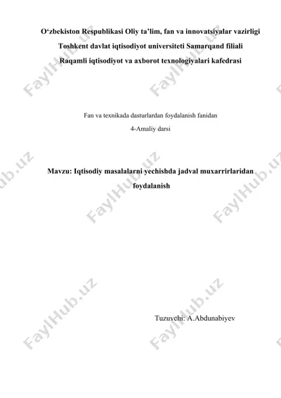 excel dasturlaridan foydalanish — DOCX