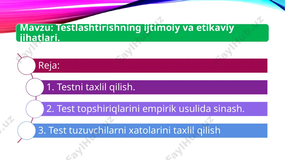 pedagogik texnologiyaning nazariy asoslari, ii bo’lim - testshunoslik asoslari, iii bo’lim -to’la o’zlashtirish texnologiyasi. bo’limlar mazmunini yoritishda aqshda yaratilgan va yunesko tomonidan ma’qullanib 30 ga yaqin rivojlangan mamlakatlar (angliya, yaponiya, janubiy koreya, malaziya va h.k.) ta’lim tizimida muvaffaqiyatli qo’llanilayotgan pedagogik texnologiyaning mohiyati, uning odatdagi o’qitish usullaridan farq qiluvchi jihatlari i. bilimlarni o’zlashtirish darajalari ketma-ketligini aniqlang. a. bilim-tanishuv; b. samarador bilimlar; v. bilim-nusxa; g. ijodiy daraja. ii. test tuzishdagi eng xarakterli xatoliklarni sanang. a. yopiq test topshiriqlarida taklif etilayotgan javoblar sonining ozligi; b. faqat bilish darajasiga oid testlarning ko’pligi; v. ____________________________________ ____________________________________ g. to’g’ri javoblar matnining kattaligi; d. ___________________________________ ___________________________________ ye. test savollarining ixcham va lo’nda bayon etilmaganligi; yo. ____________________________________ ___________________________________ j. ___________________________________ ___________________________________ topshiriqlar i ii javoblar 1-a, 2-v, 3-b, 4-g v. darslikka o’ta bog’liq bo’lib qolganlik; d. to’g’ri javoblarning kattaligi (beso’naqayligi) ye. to’g’ri javobni navbatdagi testda ifodalanganligi; j. ta’riflardan ikki xil ma’noni anglanishi .talabalar bilish faoliyatini boshqaruvchi qurilmalar tizimining …