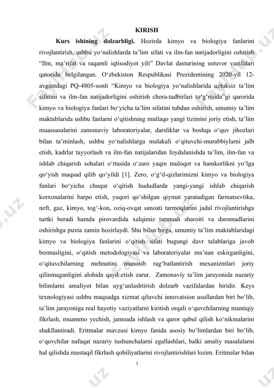 (masalan, o‘g‘itlar tayyorlash, ichimliklar konsentratsiyasini hisoblash) mavzuning mazmunini chuqurroq anglashga yordam beradi. keys uslubi orqali o‘quvchilar murakkab masalalarni tahlil qilish, yechim topish va qaror qabul qilish ko‘nikmalarini rivojlantiradilar. eritmalar mavzusida o‘quvchilarga real muammolarni yechish vazifasi topshirilishi mumkin (masalan, ma’lum konsentratsiyali eritma tayyorlash) [2]. kurs ishining maqsadi: eritmalar mavzusini o‘quvchilarga tushuntirishda keys texnologiyasini qo‘llash bo‘yicha amaliy metodikani ishlab chiqish. keyslar orqali o‘quvchilarning mustaqil fikrlash, muammolarni hal qilish va qaror qabul qilish ko‘nikmalarini rivojlantirish. o‘quvchilarning bilim darajasi, o‘zlashtirishi va darsga bo‘lgan qiziqishi o‘zgarishini tadqiq qilish. zamonaviy ta’lim texnologiyalari, xususan, keys yondashuvidan foydalanib, mavzuning qiziqarli va tushunarli o‘tilishini ta’minlash. eritmalar mavzusini o‘rganish orqali o‘quvchilarning kundalik hayotda kimyoviy bilimlardan foydalanish qobiliyatini shakllantirish [3]. kurs ishining vazifalari: keys texnologiyasi tushunchasi, maqsadi va ahamiyatini aniqlash. keys texnologiyasini ta’lim jarayonida qo‘llashning metodik asoslarini o‘rganish. 1. eritmalar mavzusida o‘quvchilarning hayotiy va amaliy muammolarni hal qilishiga yordam beruvchi keyslar yaratish. 2. keyslarni real hayotiy muammolar bilan bog‘lash orqali o‘quvchilarning …