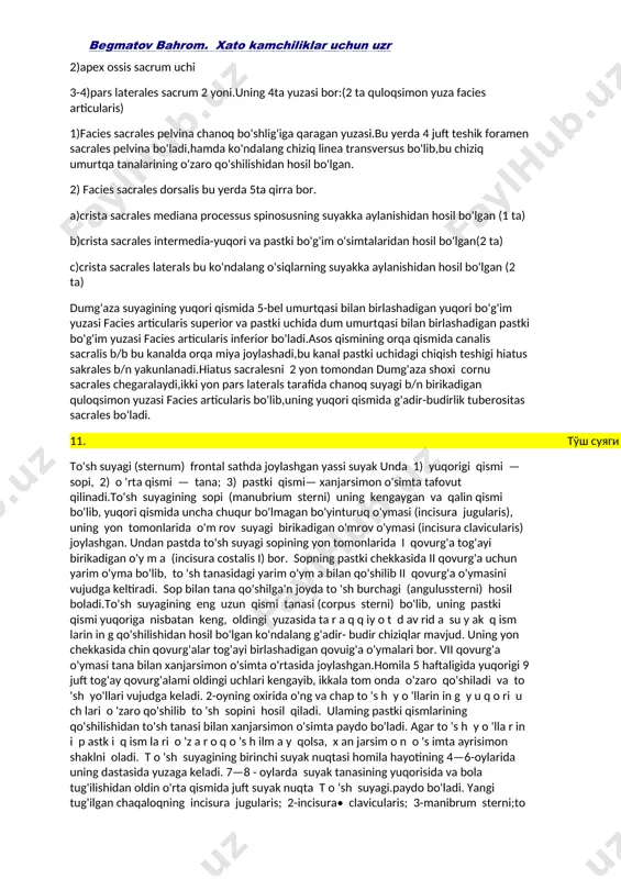 a qarab nur shaklida qator-qator bo'lib tarqaydi. biriktiruvchi to'qimani yuza qavati periostga aylanadi va yosh suyakni ustini qoplaydi. periost hisobiga suyak qalinlashadi.2. perixondral suyaklanish (peri—atrof, chondros—tog'ay) homila hayotining 8-haftasida mezenximadan hosil bo'ladigan suyakning shaku paydo bo'ladi. tog'ayni tashqi tomondan qoplagan tog'ay usti pardasi ichkiqavatidagi yosh suyak hujayralar — osteoblastlami hosil qiladi va gialin tog'ayga aylanadi. bu osteoblastiar ko'payib, suyak qatlamini hosil qiladi va asta-sekin tog'ay to'qimaning o'm ini egallab, suyakning zich (kompakt) moddasiga aylanadi.3. tog'ay suyaklanib bo'lgandan keyin tog'ay usti pardasi suyak parda — periostga aylanadi. keyingi davrlarda suyaklami eniga o'sishi (yo'g'onlashishi) ana shu suyak parda hisobiga bo'ladi va suyaklanishining bu turi periostalsuyaklanish deb ataladi. 4. endoxondral suyaklanish (endo — ichida, chondros — tog'ay) tog'aylar ichida tog'ay usti pardasi ishtirokida vujudga keladi. tog'ay usti pardasidan tog'ay ichiga qon tomirlar o'sib kiradi va tog'ay yemirila boshlaydi. qon bo'ladi. bu osteoblastlardan paydo bo'lgan suyak nuqtasi tashqariga qarab o'sib, suyakning g'ovak moddasini hosil …
