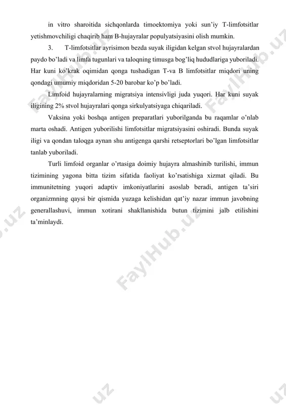 toshkent, 2016 yil. xorijiy adabiyotlar 1. fenner’s. veterinary virology (united states of america 2016 year). 2. m.jackson veterinary clinical pathology. america 2010 year. qo’shimcha adabiyotlar 1. mirziyoyev sh.m. erkin va farovon demokratik o’zbekiston davlatini birgalikda barpo etamiz. toshkent, “o’zbekiston” nmiu, 2017. – 29 b. 2. mirziyoyev sh.m. qonun ustuvorligi va inson manfaatlarini ta’minlash yurt taraqqiyoti va xalq farovonligining garovi.“o’zbekiston” nmiu, 2017.– 47 b. 3. bazarov x.k., abdulakimova a.b. veterinariya virusologiyasidan o’quv qo’llanma. samarqand 2016 y. 4. самуйленко а.я., “инфекционная патология животных” том 1 москва 2009. 5. петров р.в. иммунология. учебник. москва 1983 й internet saytlari: 1. www.ziyo.net.uz. 2. www.vetjurnal.uz 3. www.sea@mail.net21 4. www.veterinariy.actavis 5. www.fvat@.academy.uzsci.net