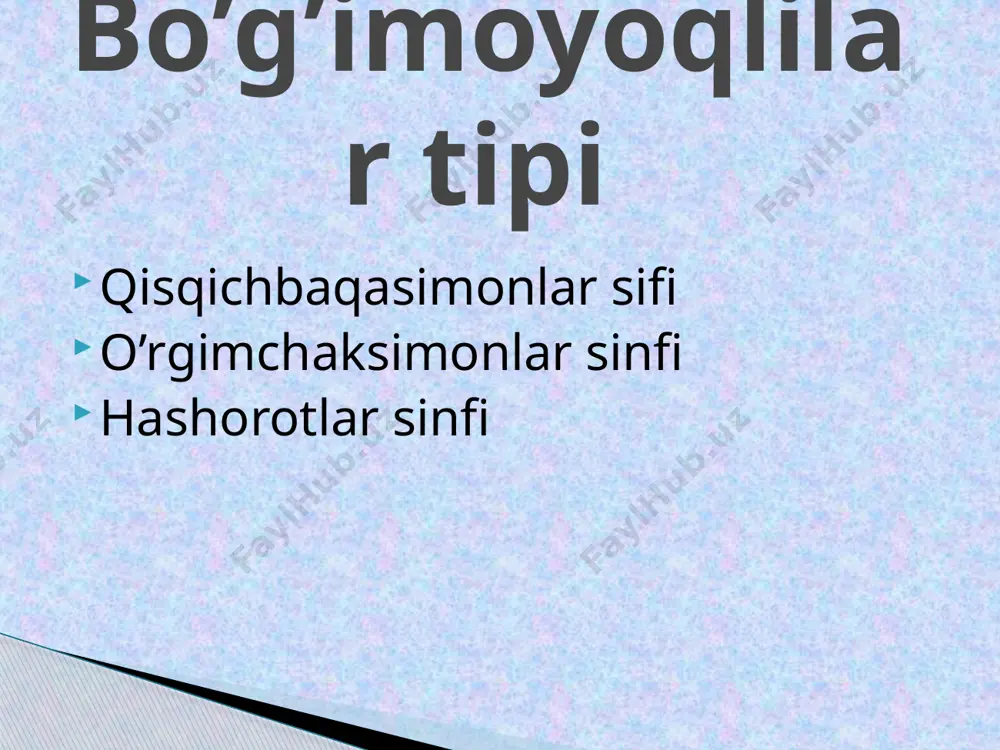 chumolilar hech qachon uxlamaydilar. hasharotlar haqida qiziqarli ma’lumotlar! 1.yashil bronza qo’ng’izing sezgi a’zolarini toping. a.mo’ylovlari b.ovoz chiqarish va eshitish a’zolari s.barchasi 2.hasharotlarni o’rganadigan fan bu………? a.zoologiya b.parazitologiya s.entomologiya 3.suv qo’ng’izlarining oyoqlari ……… aylangan? a .eshkakka b.belkurakka s.bir xil tuzilgan 4.1kg pilladan …….g ipak olinadi? a.90 b. 70 s.50 5.hasharotlarning oyoqlari nechta bo’g’imga bo’linadi? a.5 b.4 s.3 mustahkamlash uchun test topshirig’i! 1.s 2.s 3.a 4.a 5.a test javoblari: o’quvchilarni ba’holash 20& hasharotlar sinfi mavzusini o’qib kelish 42-rasmni chizish uyga vazifa image1.jpeg image3.gif image4.png image5.png image6.png image7.png image8.png image9.jpeg image10.jpeg image11.jpeg image12.png image13.png image14.png image15.png image16.jpeg image17.png image18.png image2.jpeg /docprops/thumbnail.jpeg