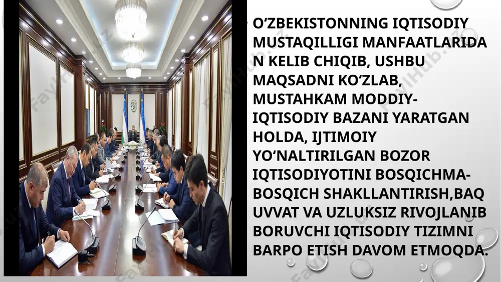 ishini taqiqlovchi tartib joriy etildi. davlat tomonidan xarid qilishning yangi, yanada takomillashtirilgan, ochiq va oshkora mexanizmi o‘rnatilganki, bunda kichik biznes subyektlariga afzallik beriladi. barcha kichik biznes va xususiy tadbirkorlik subyektlarini soliq va moliyaviy hisobotlarni topshirishning elektron tizimiga bosqichma-bosqich o‘tkazish boshlandi. davlatning ijtimoiy siyosati tadbirkorlikni rivojlantirish va bandlikni ta’minlash kafolati davlatlarning iqtisodiy rivojlanganlik darajasidan qat’i nazar, ularning asosiy vazifalaridan biri – mamlakatda ishsizlikni kamaytirish va aholining barcha qatlamlari uchun turmush farovonligini yaxshilashga qaratilgan ijtimoiy-iqtisodiy siyosatni yuritish orqali uzoq muddatli inklyuziv rivojlanishni ta’minlash hisoblanadi. image2.png image3.png image4.jpeg image5.jpeg image6.jpeg image7.jpeg image8.jpeg image9.jpeg image10.jpeg image1.png /docprops/thumbnail.jpeg