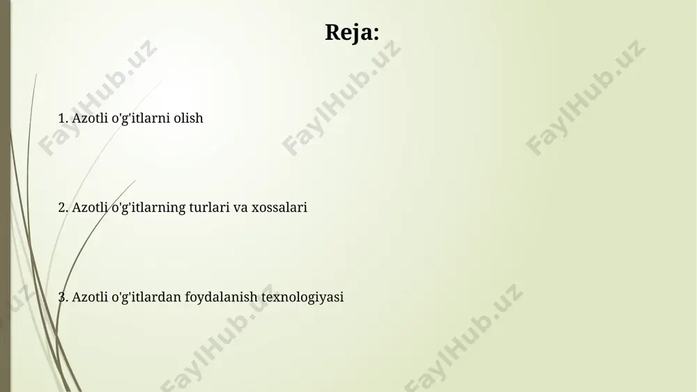 qlash mumkin emas, bu esa xavfsizlik choralari talab qiladi. azot o'g'itlarini 50 kg dan ortiq miqdorda tashishda maxsus ruxsatnomalar va transport vositalarining mavjudligi, masalan, samarqand viloyatida joylashgan omborlardan toshkent shahriga tashish uchun, talab etiladi. o'g'itlarni tanlash mezonlari ўғит танлашда 15-20% азот миқдорига эга бўлган аммоний нитрат каби тез эрийдиган азотли ўғитларни, айниқса, пахта етиштириладиган қашқадарё вилоятидек иссиқ минтақалар учун афзал кўриш мақсадга мувофиқ. тошкент вилоятидек намлиги юқори бўлган ҳудудларда секин эрийдиган, 40-50% азот сақлайдиган мочевина ўғитларини қўллаш, азотнинг ювилишини камайтириш ва унумдорликни яхшилашга ёрдам беради. quruq sharoitda o'g'itlash quruq sharoitdagi o'g'itlashda, buxoro viloyatida o'tkazilgan tadqiqotlarga ko'ra, granula shaklidagi o'g'itlarning suvda erish tezligi va o'simliklar tomonidan singishi 10-15%ga oshishi mumkin, bu esa hosildorlikni oshirishga yordam beradi. namoyon bo'lgan tuproq namligiga qarab, 3-5 sm chuqurlikda o'g'itlash tavsiya etiladi, bu esa 20-30% gacha suv iste'molini kamaytirishi va o'simliklarning mineral ozuqalarni yaxshi o'zlashtirishiga yordam beradi. organik va mineral o'g'itlarni birgalikda qo'llash namangan viloyatining paxtachilik …