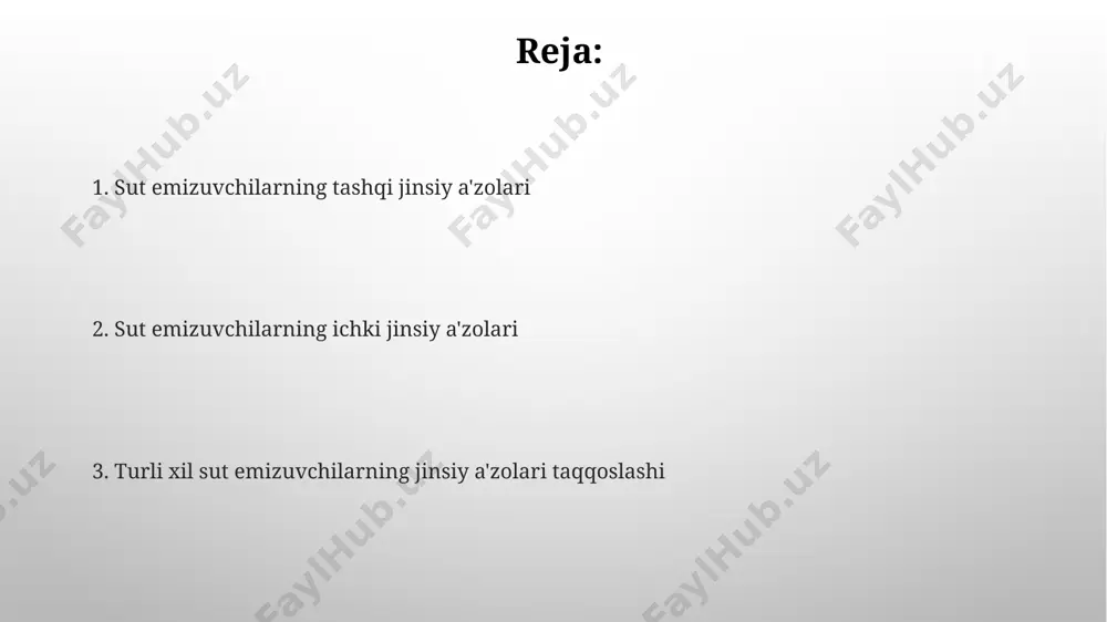 ashovchi ba'zi turlarni o'rganish buni tasdiqlaydi. avstraliyada yashovchi 15 ga yaqin marsupial urg'ochi hayvonlarning jinsiy a'zolari, ikki qin va ikki bachadon bo'lishi bilan ajralib turadi, bu ularning reproduktiv biologiyasining o'ziga xos xususiyatidir. erkak sut emizuvchilarining ichki reproduktiv tizimi erkak sut emizuvchilarining ichki reproduktiv tizimida 2 ta buyrak usti bezi joylashgan bo'lib, ular kortikosteroidlar va androgenlar kabi 30 dan ortiq gormonlarni ishlab chiqaradi. mo'g'uliston erkak qoramollari reproduktiv tizimida, spermatozoidlarning 70 million/ml dan ortiq konsentratsiyaga ega bo'lgan urug' suyuqligi 2-3 ml hajmda chiqariladi. turli xil sut emizuvchilarning jinsiy a'zolari taqqoslash fil kabi yirik sut emizuvchilarda penisning o'lchamlari tananing boshqa qismlariga nisbatan ancha katta bo'ladi; afrikaning savanna hududlarida yashovchi fil populyatsiyasida o'rtacha penis uzunligi taxminan 1.5 metrga yetishi mumkin. primatlarda, shu jumladan odamlarda, ichki jinsiy a'zolar (bachadon, tuxumdonlar) va tashqi jinsiy a'zolar (klitor, labia) sezilarli darajada farqlanadi, 40 ga yaqin turga mansub, janubiy amerikada yashovchi maymunlarning ko'pchiligida jinsiy dimorfizm aniqroq namoyon bo'ladi. sut …