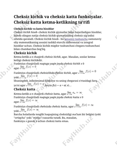 cheksiz kichik va cheksiz katta funksiyalar. cheksiz kichik hisob — DOCX
