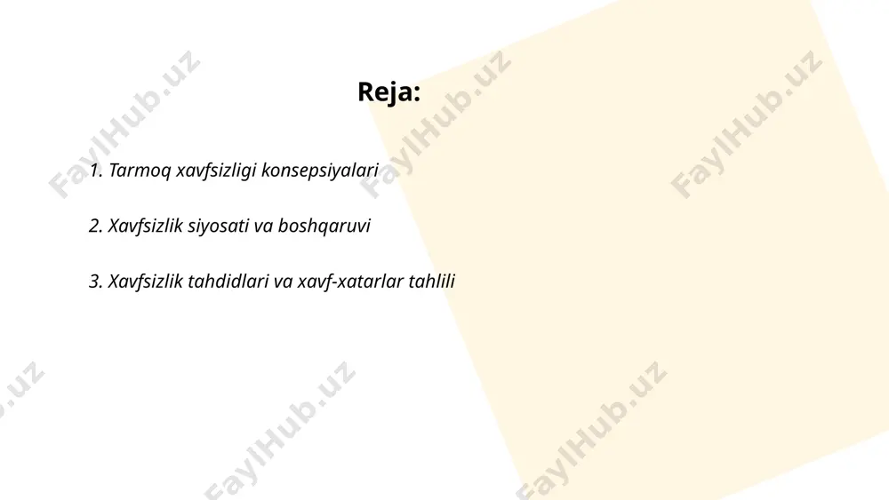 hujumlardan himoya qila oladi. xatarlarni baholash va muntazam yangilangan xavfsizlik siyosati xavfsizlik darajasini oshiradi va tashkilotning ishonchliligini saqlaydi. ... t.me/slaydai_bot xavfsizlik tahdidlari va xavf-xatarlar tahlili zamonaviy dunyoda muhim vazifa hisoblanadi. statistik ma'lumotlarga ko'ra, kiberhujumlar har yili o'sib bormoqda. 2022-yilda global darajada 800 milliondan ortiq kiberhujumlar qayd etilgan. bu hujumlar kompaniyalarga va davlatlarga milliardlab dollar zarar keltiradi. terrorizm bilan bog'liq xavflar ham dolzarb bo'lib, 2021-yilda dunyo bo'ylab 10 mingdan ortiq terroristik faoliyat qayd etilgan. ekologik xavflar haqida gapiradigan bo'lsak, har yili taxminan 26 million odam tabiiy ofatlardan zarar ko'radi. ushbu tahdillarni aniqlash va minimallashtirish uchun ilg'or texnologiyalar va xavfsizlik strategiyalari qo'llaniladi. xavfsizlikning kuchayishi jamiyat barqarorligini ta'minlashda muhim rol o'ynaydi. ... t.me/slaydai_bot 4. xakerlik hujumlari va himoya strategiyalari xakerlik hujumlari soni global miqyosda yildan-yilga oshib bormoqda. 2021-yilda shunga o'xshash hujumlar 15% ga ko'paygan. tashkilotlarning 60% dan ortig'i kyberhujumlarga duch kelgan. eng ko'p ishlatiladigan hujum turlari orasida phishing (36%), ransomware (27%) va ddos …