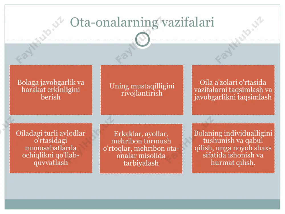 glang, uning pozitsiyasini to'liq tushunishga harakat qiling. qarama-qarshiliklarni muhokama qiling, mustaqil shaxs sifatida qarang, uning qaror qabul qilish qobiliyatini qadrlang. boshqa odamning pozitsiyasini tushunishga va uning manfaatlarini hisobga olishga, huquq va majburiyatlarning teng taqsimlanishiga asoslangan munosabatlarni o'rnatishga o'rgating. bolaning his-tuyg'ulari va muammolarini jiddiy qabul qiling, ular etuk emas deb o'ylamang va tez orada o'zgaradi. do'st bo'ling, kerak bo'lganda maslahat berishingiz yoki hatto maslahat so'rashingiz kerak. o'smirlarning o'zini o'zi qadrlashini rivojlantirish bo'yicha ota-onalar uchun maslahatlar o'smiringizni boshqalar bilan solishtirmang. o'smirlarga o'zlari haqida ma'lumot bering. o'smirning shaxsiyatini emas, balki o'ziga xos xatti-harakatini tanqid qiling. muayyan harakatlar uchun tanqid qilsangiz ham, o'smiringizga ijobiy munosabatda bo'ling. o'z-o'zini tanqid qilish va o'z-o'zini baholash uchun ijobiy variantlarni o'rgating. kichik muvaffaqiyatsizliklarga e'tibor bermang, xatoni jimgina tuzatishga imkon bering, o'smir uchun "yaxshi tasvir" yarating. har qanday yaxshilanish, oldinga siljish haqida xabar bering. bolalarni nafaqat yutuqlari, balki urinishlari, mehnatsevarligi uchun ham maqtash. misollar: agar o'smir noto'g'ri harakat qilsa, qo'pol …