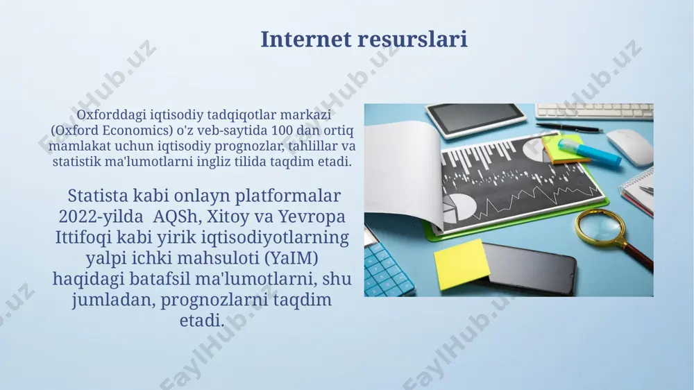 stonning xususiy sektorida 150 000 dan ortiq kichik va o'rta biznes korxonalari faoliyat yuritmoqda, bu esa yalpi ichki mahsulotning 60% dan ortig'ini tashkil etadi. ekonometrik tahlil ekometrik tahlil, 1930-yillarda ragnar frisch va jan tinbergen tomonidan ishlab chiqilgan bo'lib, iqtisodiy modellarni statistik ma'lumotlar yordamida sinovdan o'tkazishga imkon beradi. ekometrik tahlilning asosiy usullaridan biri, kamida 20 ta o'zgaruvchini o'z ichiga olgan regressiya tahlilidir, bu esa murakkab iqtisodiy munosabatlarni modellashtirishga imkon beradi. masalan, aqsh iqtisodiyoti modellari. normativ iqtisodiy tahlil normada 10 milliard dollarlik infratuzilma loyihasini amalga oshirish samaradorligini baholashda, iqtisodiyotning turli sohalariga ta’siri, jumladan, ish oʻrinlari soni va iqtisodiy oʻsishga qoʻshgan hissasi hisoblab chiqiladi. normativ iqtisodiy tahlil, masalan, 2023-yilda oʻzbekiston uchun 5% yalpi ichki mahsulot oʻsishini tavsiya qilishi mumkin, bu esa davlat siyosatini belgilashda muhim rol oʻynaydi. xalqaro tashkilotlar ma'lumotlari jahon bankining 2023-yilgi hisobotiga ko'ra, o'zbekistonning yalpi ichki mahsuloti (yaim) o'sish sur'ati 5,5% ni tashkil etdi va bu markaziy osiyo davlatlari orasida yuqori …