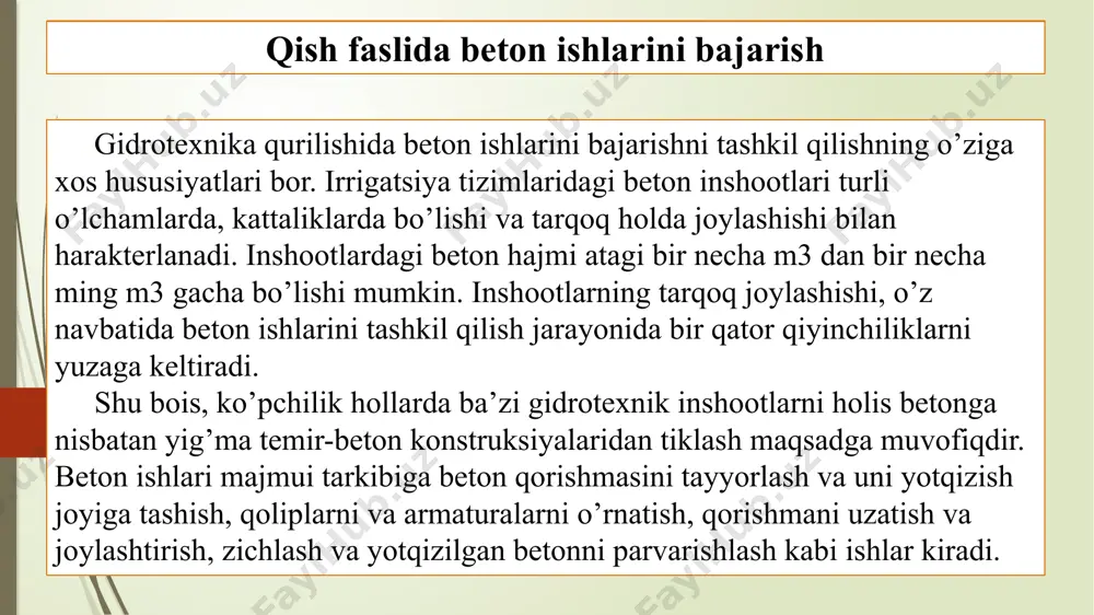 /betonirovanie-zimoj-sposoby-osobennosti-neobhodimye-meropriyatiya.html i.axmedov “gidromelioratsiya ishlarini tashkil qilish va texnologiyasi” toshkent 2008 c image1.jpg image2.jpg image3.jpeg image4.jpg image5.jpg