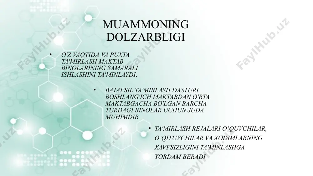 iya qilish va yangilash dasturlari amalga oshirilgan, bu esa ta'lim muassasalarini zamonaviy talablarga javob beradigan darajada saqlashga yordam beradi. - yaponiyada tabiiy ofatlar xavfi yuqori bo'lganligi sababli, maktab binolarini mustahkam qurish va ularni muntazam ravishda tekshirishga alohida e'tibor beriladi. xorijda maqsad maktab binolarining uzoq umr ko‘rishi va samarali foydalanishi uchun ularni muntazam ta’mirlash muhim ahamiyatga ega. umumta’lim muassasasining bo‘sh turgan ko‘chmas mulkini ijaraga berish. ta’lim muassasasining yer maydonidan samarali foydalanish davlat ta’lim standartlaridan tashqari pullik ta’lim ta’lim xizmatlarini yo’lga qo’yish davlat ta’lim standartlaridan tashqari pullik ta’lim xizmatlarini tashkil etish тасдиқланган нарх i bosqich: ma’muriyat maktabning o‘quv dasturlarida nazarda tutilmagan mashg‘ulotlar bo‘yicha qo‘shimcha ta’lim berishga ehtiyoj mavjudligini o‘rganadi. pullik ta’lim xizmatlari ko‘rsatishni tashkil etish bo‘yicha yillik rejani hamda ta’lim xizmatlari narxlarini ishlab chiqadi kelishish uchun maktabning kuzatuv kengashiga kiritadi. ii bosqich: kuzatuv kengashi maktab tomonidan taqdim etilgan kelgusi yil uchun yillik rejani ko‘rib chiqadi va tasdiqlaydi. pullik ta’lim xizmatlari narxlarini ko‘rib …
