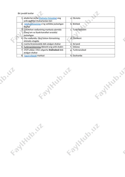 bir javobli testlar — DOC