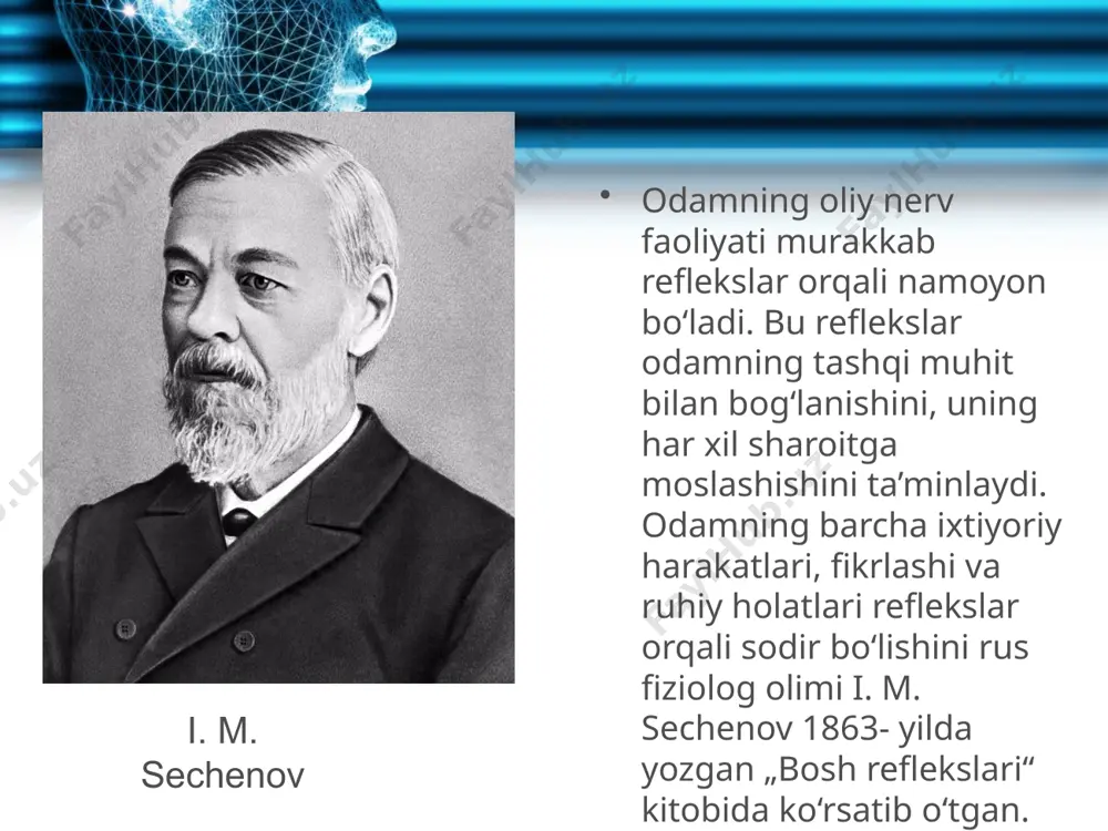 shimcha yot ta’sir ko‘rsatilsa, uning bosh miyadagi nerv markazida kuchli qo‘zg‘alish yuzaga keladi. bu esa induksiya qonuni asosida bajariladigan refleks markazining ishini tormozlaydi va refleks vaqtincha to‘xtab qoladi. shuningdek, rasmda elektr lampa yorug‘ligi ta’sirida itda so‘lak ajralishining shartli refleksi, kuchli qo‘shimcha yot qitiqlagich sifatida qo‘ng‘iroq tovushi ta’sir etishi natijasida eshitish markazining qo‘zg‘alishi, shartli refleks markazlari tormozlanganligi va so‘lak ajralishi to‘xtab qolganligini ko‘rish mumkin. refleks turlari. reflekslar yuzaga kelish sababiga, ahamiyatiga, natijasiga va boshqa xususiyatlariga ko‘ra quyidagi turlarda bo‘ladi: biologik ahamiyatiga ko‘ra: — ovqatlanish reflekslari — organizmni ovqat bilan ta’minlashga qaratilgan; — himoyalanish reflekslari — organizmni tashqi muhitning noqulay ta’sirlaridan himoya qilishga qaratilgan; — mo‘ljal olish refleksi — notanish joylarga borib qolganda odam o‘zi turgan joyni, yo‘lni aniqlashga qaratilgan; — jinsiy reflekslar — nasl qoldirishga qaratilgan. reflekslar natijasiga ko‘ra, musbat va manfiy bo‘ladi: — musbat reflekslar ma’lum bir ishni bajarishga qaratiladi. masalan, yurish, yugurish, ovqatlanish, o‘qish, yozish, gapirish va hokazo. svetoforning …