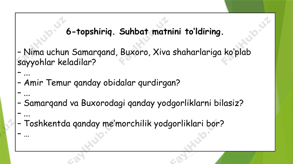 di. zarina epchillik bilan siparangizga chang solib uni chalib yubordi, yigit yonboshi bilan qattiq yiqildi-yu, lekin orqasi yerga tegmadi, darhol sakrab turib yana olisha ketdi. bir-birlarini yitsita olmagandan keyin ular o‘zlarini sovutish uchun aylanib yurishdi. siparangiz tetiklangandan keyin to‘satdan qizning o‘ng qo‘liga yopishdi-yu, bir siltab tortib, xipcha belidan mahkam qisganicha ko‘kragiga ko‘tarib oldi. qiz chap tomonga tashlaydi, deb mo‘ljallab turgan edi, yigit uning ko‘nglidagi gapni anglaganday, tizzasi bilan qayirib, o‘ng tomonga tashladi. shu mahalgacha nafaslari ichlariga tushib ketgan kuyov tomon yigitlari qiyqirib yubordilar. qizning yag‘rini yerga tekkan edi, u qizarib-bo‘zarib o‘rnidan turgach, yangalar «yarash-yarash»,— deb baqirib, kelin bilan kuyovni aravaga chiqarib qo‘ydilar. ertasi kuni tongotar paytida havo aynib, qum bo‘roni boshlandi. hamma jonivorlar sahrodan kelgan qum uyurmalaridan o‘zlarini saqlash uchun in-inlariga berkindi, cho‘l huvillab qoldi. qum to‘zonidan osmon qorong‘ilashdi, ko‘chmanchilar aravalarining hammayog‘ini berkitib oldilar. bo‘ron bir soat davom etdi, so‘ngra qanday bsxosdan boshlangan bo‘lsa, shunday tez tindi. soyabon aravalarning oldi …