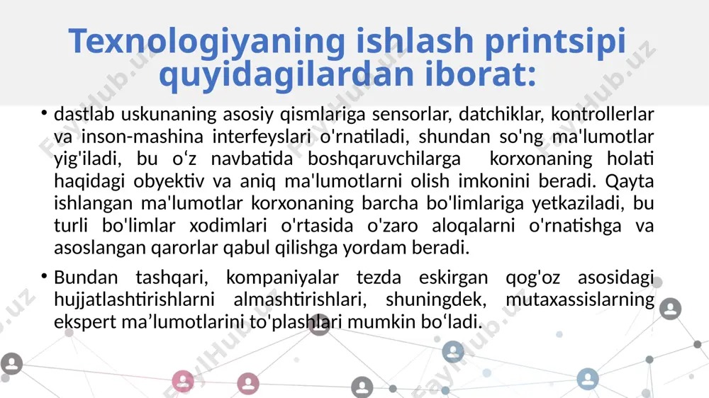 turli korxonalarda mavjud bo'lishi talab qilinadi va avtomatlashtirilgan boshqaruv tizimlariga turli darajada (disklar va sensorlar, boshqaruv, ishlab chiqarishni boshqarish, amalga oshirish va rejalashtirish) ushbu ma'lumotlar ochiq bo’lishi kerak. iot ekotizimining an'anaviy bozorlardan farqi korxonalarning tovarlar yoki xizmatlar ishlab chiqarish uchun zarur bo'lgan barcha ishlab chiqarish va biznes jarayonlari amalga oshiriladigan izolyatsiya qilingan o'zini o'zi ta'minlaydigan tizimlardan integratsiyalashgan yuqori avtomatlashtirilgan jarayonlarning ochiq tizimlariga aylantirishdir. bunday ochiq tizimlar bulutli xizmatlar modeliga muvofiq amalga oshiriladi, unda bozorning turli ishtirokchilari oxirgi foydalanuvchiga xizmatlar ko'rsatish uchun yagona platformaga birlashtiriladi, ularni yaratish uchun asosiy ishlab chiqarish vositalari xodimlar emas, balki bulutli xizmatlar ishlatiladi, birlashtirilgan dasturiy ta'minot bilan belgilangan qurilmalar avtomatik ravishda boshqariladi (1-rasm). buyumlar internetining joriy etilishi avtomatlashtirilgan axborotli boshqarish tizimlarini (abt) yaratish va ulardan foydalanishga yondashuvlarni va korxona-tashkilotlarni boshqarishga umumiy yondashuvlarni o'zgartirishni talab qiladi. turli sabablarga ko'ra iot bilan avtomatlashtirila olmaydigan eskirgan ishlab chiqarish liniyalari kelajakda yangi avtomatlashtirilgan va robotlashtirilgan uskunalar bilan almashtirilishi mumkin. iot …