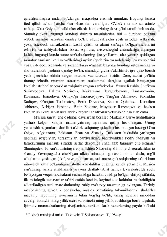 uchun ham bu xalqlarning olqishlariga sazovor bo'lgan. u har bir millat vakilining tilida qo'shiq kuylash uchun eng, avvalo, shu millatni tilini, ijro yo'llarini chuqur o'rgangan. keyin ko'p mashaqqatli mehnat va izlanishlardan so'ng kuylagan. yana uning yutuqlaridan biri, cholg'uchilarning ko'pligi, rang-barangligiga katta e'tibor qaratgan. shuning uchun bugungi kunda botir zokirov yaratgan qo'shiqlarni ijro qilib kelayotgan iste'dodli yoshlar bor, lekin ozchilikni tashkil qiladi. bizningcha, bugungi kunda san'atga yangi kirib kelayotgan va estrada san'atidagi ayrim ijrolarni tinglaganda, qo'shiqlarga jo'rnovoz bo'layotgan cholg'u sozlarining yetarli darajada bo'lmayotganligi hamda ijro mahoratining yetishmayotganligi uchun ham asar to'laqonli ijro etilmayotgandek tuyuladi. yana bir jihati, bugungi kunda yosh ijrochilar bilan kompozitorlar-bastakorlar, shoirlarning hamkorligi yetishmayotgandek. shuning uchun ham bu boradagi ijro etilayotgan ba'zi qo'shiqlaning umri qisqadek va aksincha ustoz san'atkorlar, bastakorlar: to'xtasin jalilov, komiljon jabborov, g'anijon toshmatov, nabi hasanov, muxtorjon murtazoyev, manas leviyev, solomon yudakov va boshqa ko'plab bastakorlar tomonidan yaratilgan asarlar mukammal darajada yozilganligi uchun ham umrboqiy asarlarni xalqimiz …