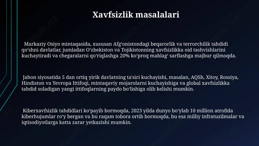 irik davlatlar, mintaqaviy va global miqyosdagi muammolarni hal qilishda oʻzaro hamkorlik va raqobatni namoyon etib, xalqaro munosabatlar dinamikasini oʻzgartiradi. iqtisodiy omillar xitoyning yaim o'sishi 2022 yilda taxminan 3% ni tashkil etdi, bu aqshning o'sish sur'atlaridan past bo'lsa-da, xitoyning global iqtisodiy ta’sirini kamaytirmadi va osiyo-tinch okeani mintaqasida iqtisodiy multipolarizatsiyani kuchaytirdi. jahon savdo tashkilotiga (jst) a’zo 164 davlatning iqtisodiy aloqalari murakkablashib, 2023 yilda global yalpi ichki mahsulotning 30% dan ortig'ini tashkil etdi, bu multipolar dunyoda iqtisodiy kuchlarning tarqalishiga misoldir. braziliya va hindiston kabi rivojlanayotgan mamlakatlarning iqtisodiy o'sishi jahon iqtisodiyotiga sezilarli hissa qo'shmoqda, 2024 yilgi prognozlarga ko'ra, bu davlatlarning eksport hajmi yevropa ittifoqiga nisbatan yuqori bo'lishi kutilmoqda. koʻp qutbli dunyoning kelib chiqishi 21-asr boshlarida, ayniqsa yaqin sharq va shimoliy afrikada roʻy bergan bir qator keng koʻlamli mojarolar va inqiloblar xalqaro munosabatlarga chuqur ta'sir koʻrsatib, koʻp qutbli dunyoning shakllanishini tezlashtirdi. 1991-yilda sovet ittifoqining qulashi va ikki qutbli dunyoning tugashi koʻp qutbli dunyo paydo boʻlishiga …
