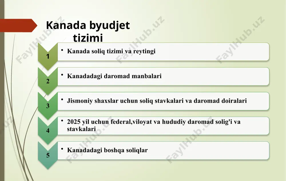 oliqlar uchun kredit beradi. tadbirkorlik vositalarini istisno qilish iste'mol solig'ini soliq tushumlarini oshirishning iqtisodiy jihatdan eng samarali vositalaridan biriga aylantiradi. kanadada korporativ soliqqa tortish korporativ daromad solig'i - bu korporatsiyalar foydasiga soliq. iqtisodiy hamkorlik va hamkorlik tashkilotining barcha mamlakatlari korporativ foydadan soliq undiradilar, biroq stavkalar va bazalar mamlakatdan mamlakatga katta farq qiladi. korporativ daromad solig'i iqtisodiy o'sish uchun eng zararli soliq hisoblanadi, ammo mamlakatlar korporativ soliq stavkalari va saxiy kapital imtiyozlari bilan bu zararni yumshata oladi. kanadaning soliq tizimi asosan kanada daromad agentligi (cra) tomonidan boshqariladi va federal, viloyat/hududiy va mahalliy soliqlarni o'z ichiga olgan bir nechta soliq darajalarini o'z ichiga oladi. kanadaning barcha aholisi butun dunyo bo'ylab daromadlaridan federal daromad solig'iga tortiladi. soliq tizimi progressivdir, ya'ni yuqori daromad darajasi yuqoriroq stavkalarda soliqqa tortiladi. jismoniy shaxslar uchun federal soliq stavkalari 15% dan 33% gacha. har bir viloyat va hududda federal soliqlarga qo'shimcha ravishda qo'llaniladigan o'z daromad solig'i stavkalari ham mavjud. …