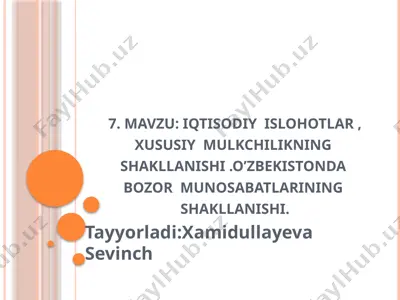 bozor munosabatlarining shakllanishi o'zbekistonda — PPTX