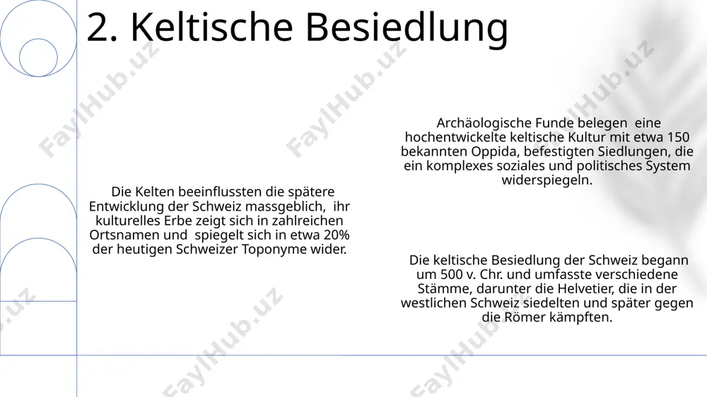 rgund zwar aufgelöst, aber sein kultureller und politischer einfluss prägte die entwicklung der regionen, einschließlich der heutigen schweiz, nachhaltig. 9. das frühmittelalterliche königreich burgund die frühe eidgenossenschaft entstand nicht durch einen einzigen akt, sondern durch sukzessive bündnisse zwischen verschiedenen orten, beginnend im 13. jahrhundert mit etwa drei zentralen orten. der rütlischwur, eine legendäre gründungsgeschichte der eidgenossenschaft, ist historisch umstritten und wird von modernen historikern kritisch hinterfragt, obwohl er im kollektiven gedächtnis tief verankert ist. die habsburger, als bedeutende territorialmacht, spielten eine entscheidende rolle bei der entstehung der eidgenossenschaft durch ihre versuche, die unabhängigkeit der einzelnen orte zu unterdrücken, was letztendlich zu deren widerstand und bündnisbildung führte. 10. die entstehung der eidgenossenschaft die alamannische stammesstruktur, bestehend aus mehreren kleineren gruppen, beeinflusste die spätere räumliche verteilung von siedlungen und die herausbildung regionaler unterschiede in der politischen organisation bis ins frühe mittelalter. die alamannische besiedlung begann im 3. jahrhundert n. chr. und führte …