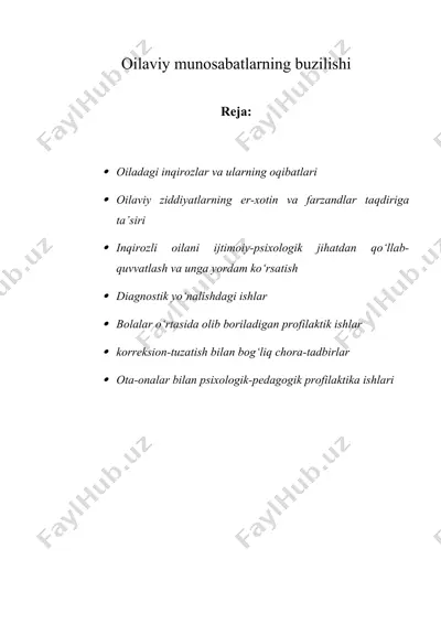 oilaviy munosabatlarning buzilishi — DOC
