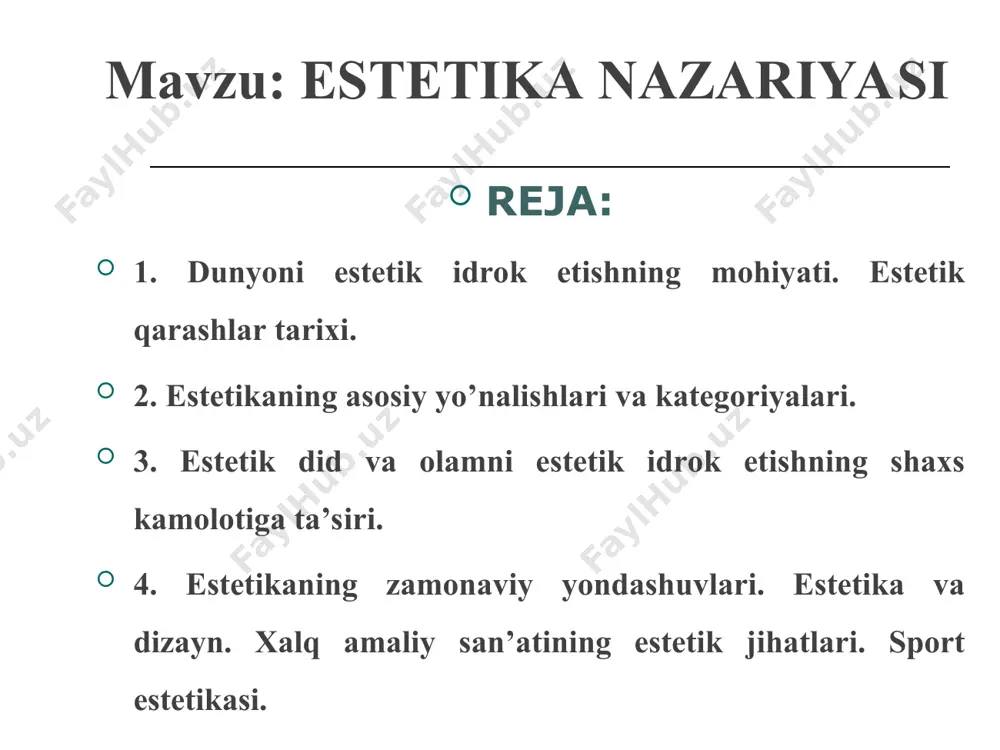 lisdan o’rab turgan biologik muhitning hayotimizni go’zallashtirishdagi, umuman, estetiklashtirishdagi ahamiyatini tadqiq etsa, uni insonni “tabiiylashtirish” vositasi sifatida olib qarasa, texnika estetikasi, aksincha, bugungi kunda bizga eng yaqin bo’lgan noosferani – texnikaviy muhitni muntazam “insoniylashtirib” borish muammolarini o’rganadi. inson doimiy ravishda ravnaq topib boradigan mavjudot, uzoq davom etgan insoniy taraqqiyotning mahsuli, ya’ni tosh asridagi va hozirgi odam, garchand ikkalasi ham odam deb atasakda, bir-biridan farq qiladi. zamonaviy odam aqlan, axloqan nisbatan yuksak darajaga ko’tarilgan, jismonan esa – go’zallashgan. texnikani ana shu go’zallashgan inson yaratgan. shu o’rinda imom g`azzoliyning inson va uning ijodiga nisbatan aytgan: “yaratilgan yaratganiga o’xshaydi”, degan so’zlarini yana bir bor eslaylik. alloh insonni yaratib, uni o’ziga o’xshashini istasa, inson ham o’z ijodi mahsulining o’ziga o’xshash bo’lishini xohlaydi. texnika inson ijodining mahsuli sifatida inson qanchalik nozik, qanchalik aqlli, qanchalik go’zal bo’lsa, shunga qarab o’zgarib boradi. estetika fanining zamonaviy muammolari estetik dunyqarashga salbiy ta`sir ko`rsatuvchi omillar estetik tarbiyaning omillari: oila. mahalla. …