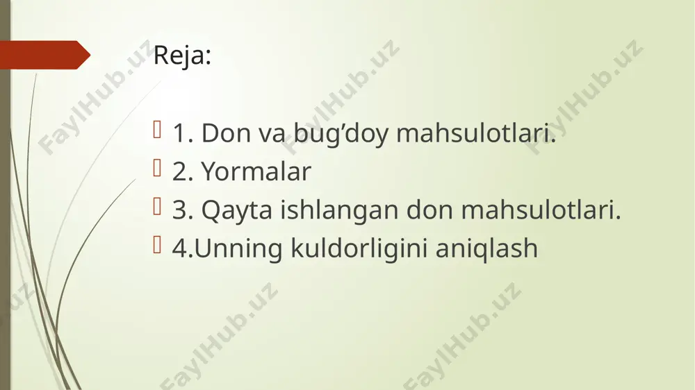 moddalar 2% gacha bo‘ladi, shuningdek, ko‘p miqdorda b1, b2, pp, e singari vitaminlar ham mavjud. dondan yorma tayyorlash dondan yorma tayyorlashda po‘st, qobiq va murtak qisman yoki butunlay chiqarib tashlanib, hiyla qimmatli qismlari qoldiriladi, unga zarur forma, o‘lcham va tashqi sayqal beriladi. yorma butun, ezilgan, boshoqli ekinlar, javdar bug‘doy yadrosi va dukkakli — ekinlar doni yirik yoki mayda tuyilgan holda chiqariladi. yorma tur va xillarga, ulardan ayrimlari esa marka, nav va raqamlarga bo‘linadi. yormaning turi u olingan don ekiniga qarab belgilanadi. ularning xillari dondan yorma olishda qo‘llaniladigan turli texnologik usullarga bog‘liq. xususan, bug‘doy, yormasi — maishiy, poltavskiy yorma, artek yorma; guruch yormasi — silliq guruch, yaltiroq guruch, oqshoq, arpa yormasi — perloviy va yachneviy xillarga bo‘linadi va hokazo. ma’lum bir ekinning doni, masalan, guruch, bug‘doy, makkajo‘xori donlari kimyoviy tarkibi va xossasi bilan bir-biridan farq qilgan hollarda yorma tip va markalarga bo‘linadi. yormalarning raqamlari dona (zarra) larining mayda-yirikligi va ularning bir …