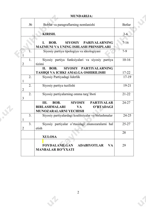 tarixiga qisqacha to’xtalib o’tmoqchiman. siyosiy partoyalar paydo bo’lishi va rivojini biz olti bo’limga ajratsak bo’ladi. 1. dastlabki partiya tizimlari: siyosiy partiyalar tushunchasi umumiy manfaatlar va mafkuralar atrofida turli guruhlar shakllangan qadimgi davrlarga borib taqaladi. biroq, biz bilgan zamonaviy siyosiy partiyalar 17-asr oxiri va 18-asr boshlarida paydo bo'lgan. buyuk britaniya ko'pincha zamonaviy siyosiy partiyalarning vatani sifatida qabul qilinadi. 18-asrda ikkita yirik partiya vujudga keldi: viglar va torilar. viglar boshqaruvga nisbatan liberal va ilg‘or yondashuv tarafdori bo‘lsa, torilar esa konservativ va an’anaviy pozitsiyani qo‘llab-quvvatladilar. bu ikki partiyaviy tizim partiya siyosatining gullab-yashnashi uchun asos yaratdi. 2. qo'shma shtatlar: aqshda siyosiy partiyalar amerika inqilobidan keyin shakllana boshladi. aleksandr hamilton boshchiligidagi federalistlar partiyasi va tomas jefferson boshchiligidagi demokratik-respublikachilar partiyasi mamlakatning birinchi yirik siyosiy partiyalari edi. bu partiyalar yangi tashkil etilgan millat uchun turli qarashlarni ifodalagan, federalistlar kuchliroq markaziy hukumatni, demokratik-respublikachilar esa shtatlar huquqlarini himoya qilganlar.[footnoteref:1] [1: the two-party system: a revolution in american politics, 1824 …