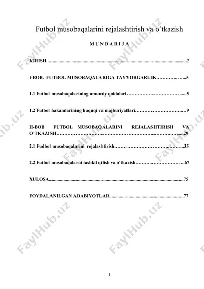 futbol musobaqalarini rejalashtirish va o’tkazish — DOC