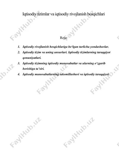 iqtisodiy tizimlar va iqtisodiy rivojlanish bosqichlari — DOC