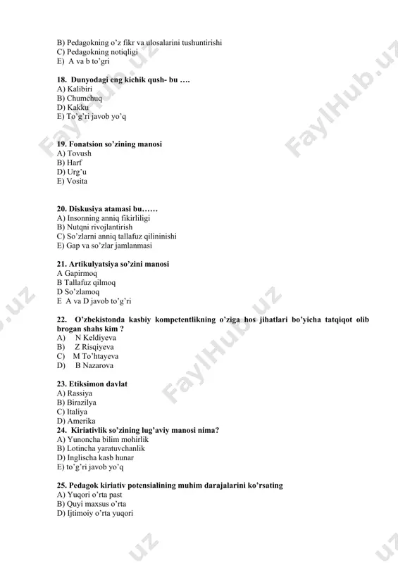 kasbiy kompetentlik yakuniy nazorat test savollari - Page 4
