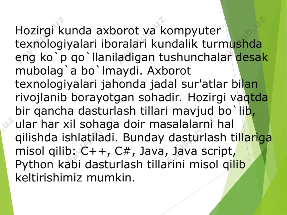 ishlashdagi muvofaqiyatlarni, muhandislik grafikasidagiuch o’lchovli obyektlarni modellashtirishdagi yutuqlar bilan qo’shib uyg’unlashtirilgan. animatsion grafika animatsiya bu qisqa vaqt ichida ketma-ket suratlar yoki ramkalarning ma’lum vaqt oralig’idagi takroriy tasviridir. animatsiya yaratish uchun foydalaniladigan bir qancha dasturlar mavjud va bu dasturlarga mos keluvchi dasturlash tillari bo’lib,foydalanuvchiga jarayonni boshqarib borish imkoniyatini beradi. bitta animatsiya faqat bitta qaramlik xususiyati uchun bajariladi. visual studio dasturida qiymatlarni chiziqli ravishda interpolyatsiya qiladigan sinflar mavjud: 1 coloranimation; 9 quarternionanimation; 2 decimalanimation; 10 rectanimation; 3 doubleanimation; 11 rotation3danimation; 4 int16animation; 12 singleanimation; 5 int32animation; 13 sizeanimation; 6 int64animation; 14 thicknessanimation; 7 pointanimation 15 vectoranimation; 8 point3danimation; 16 vector3danimation; 1-qadam visual studio standart ravishda yaratilgan fayllar bilan bizning loyihamizni ochadi: formalar bilan ishlash. ilovaning ko'rinishi biz uchun asosan shakllar orqali amalga oshiriladi. formalar asosiy qurilish blokidir. ular turli xil boshqarish uchun konteyner bilan ta'minlaydilar. voqealar mexanizmi shakl elementlariga foydalanuvchi kiritishiga javob berish va shu bilan foydalanuvchi bilan o'zaro aloqa qilish imkonini …