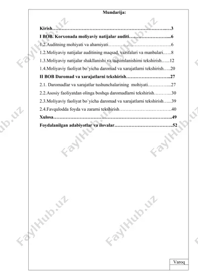 moliyaviy natijalar auditining maqsadi — DOCX