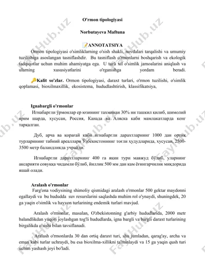 o'rmon tipologiyasi — DOCX