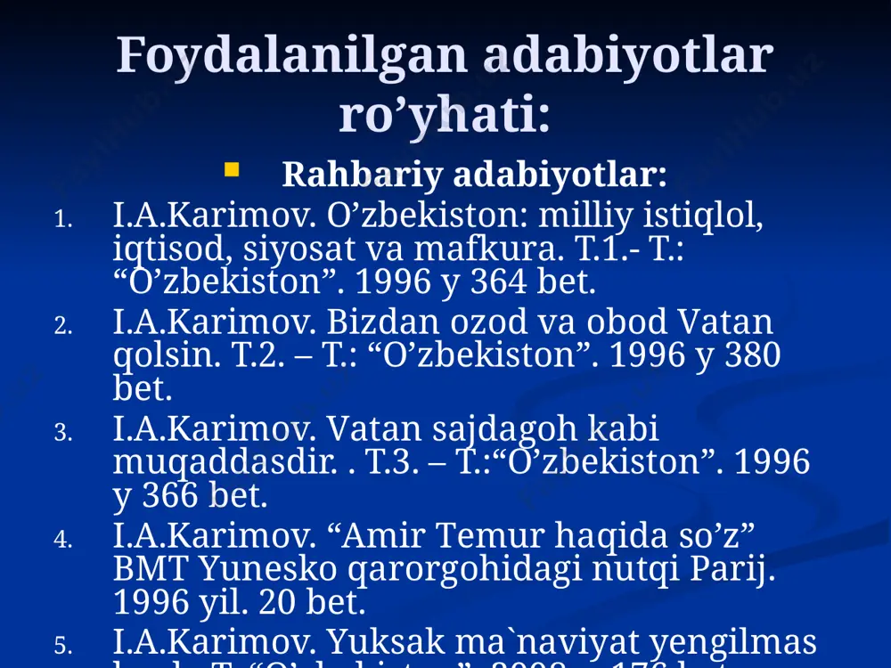 . nuritdin muhitdinov sobiq sho’rolar davrida amir temur qiyofasi 1941 yil iyunda amir temurning qabri ochilib uning ruhi bezovta qilindi. antropolog gerasimov tomonidan tiklangan amir temurning qiyofasi sobiq sho’rolar davridagi sohibqironning yagona tasviri edi. bu tasvir “fan va turmush” jurnalida ibrohim mo’minov tomonidan e’lon qilingan maqolada chop etilgan. 1973 yil sobiq sovet delegatsiyasi tarkibida o’zbeistondan naim g’oibov hindistonda safarda bo’ldi. o’shanda dehlidagi “qizil qal’a” majmuidagi bir go’zal bog’ni ko’rdi. bu qa’la va bo’g amir temur avlodla- ri ijodi ekanligini, bu ishlarning bosh tashab- buskori amir temur ekanligi bilan birinchi bor mag’rurlangan edi. “oqsoq darvesh ” qariyib bir yarim asr muqaddam vengriyalik xerman vamberi movarounnahrda bo’lib o’zining “buxoro yoxud movarounnahr tarixi” asarini yaratdi. vamberi amir temurga shunday haqqoniy baho bergan edi: “temurni chingizxon bilan bir qatorga qo’yib uni yovuz, o’zboshimcha, mustabid hokim deb atovchilar- ning fikrlari ikki tomonlama hatodir. u avvalo o’zining g’olibona qurolini zamonasining odatiga ko’ra ishga solgan osiyolik hokim …