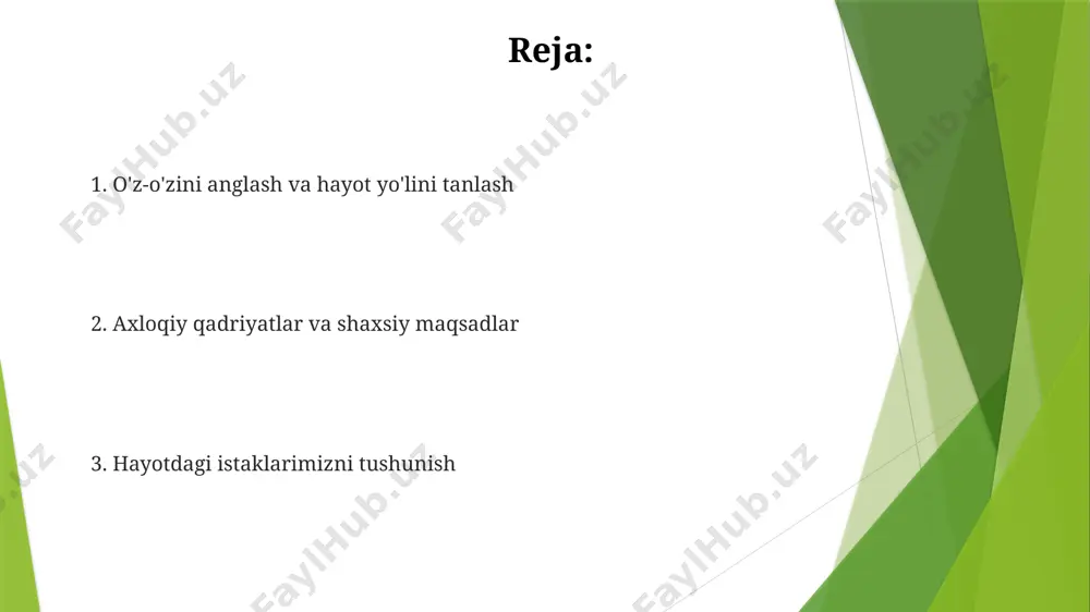 va xavfsizlik – qadriyatlar orqali aniqlanadi va ularning qondirilish usullari shaxsiy istaklarni belgilaydi. qadriyatlar insonning istaklarini shakllantirishda muhim rol o'ynaydi; masalan, 70% hollarda yuqori axloqiy qadriyatlarga ega shaxslar moddiy boylikka emas, balki ma'naviy qanoatlanishga intilishadi. istaglarni boshqarish darslikda istaklarni boshqarishning 5 ta samarali usuli, jumladan, o'z-o'zini nazorat qilish, maqsad qo'yish, muammolarni hal qilish strategiyasi va boshqalar batafsil bayon qilingan. “istaglarni boshqarish” bo’limi 8-sinf axloqshunoslik darsligida insonning 3 ta asosiy ehtiyoj turini – fiziologik, ijtimoiy va o’z-o’zini anglash ehtiyojlarini tahlil qilish orqali istaklarni shakllanishini tushuntiradi. istaglar va mas'uliyat shaxsiy istaklarni amalga oshirishda 5 ta asosiy qadam bor: maqsad qo’yish, rejalashtirish, harakat qilish, baholash va tuzatish. mas’uliyat bu jarayonning muhim tarkibiy qismidir. ijtimoiy mas’uliyat hissi istaklarni boshqarishda muhim rol o’ynaydi, chunki u shaxsga o’z harakatlarining jamiyatga 10 ta mumkin bo’lgan ta’sirini hisobga olishga majbur qiladi. istaglarning turlari ba'zi istaglar, masalan, o'zini o'zi hurmat qilish yoki maqsadga erishish kabi, uzoq muddatli maqsadlarga yo'naltirilgan …